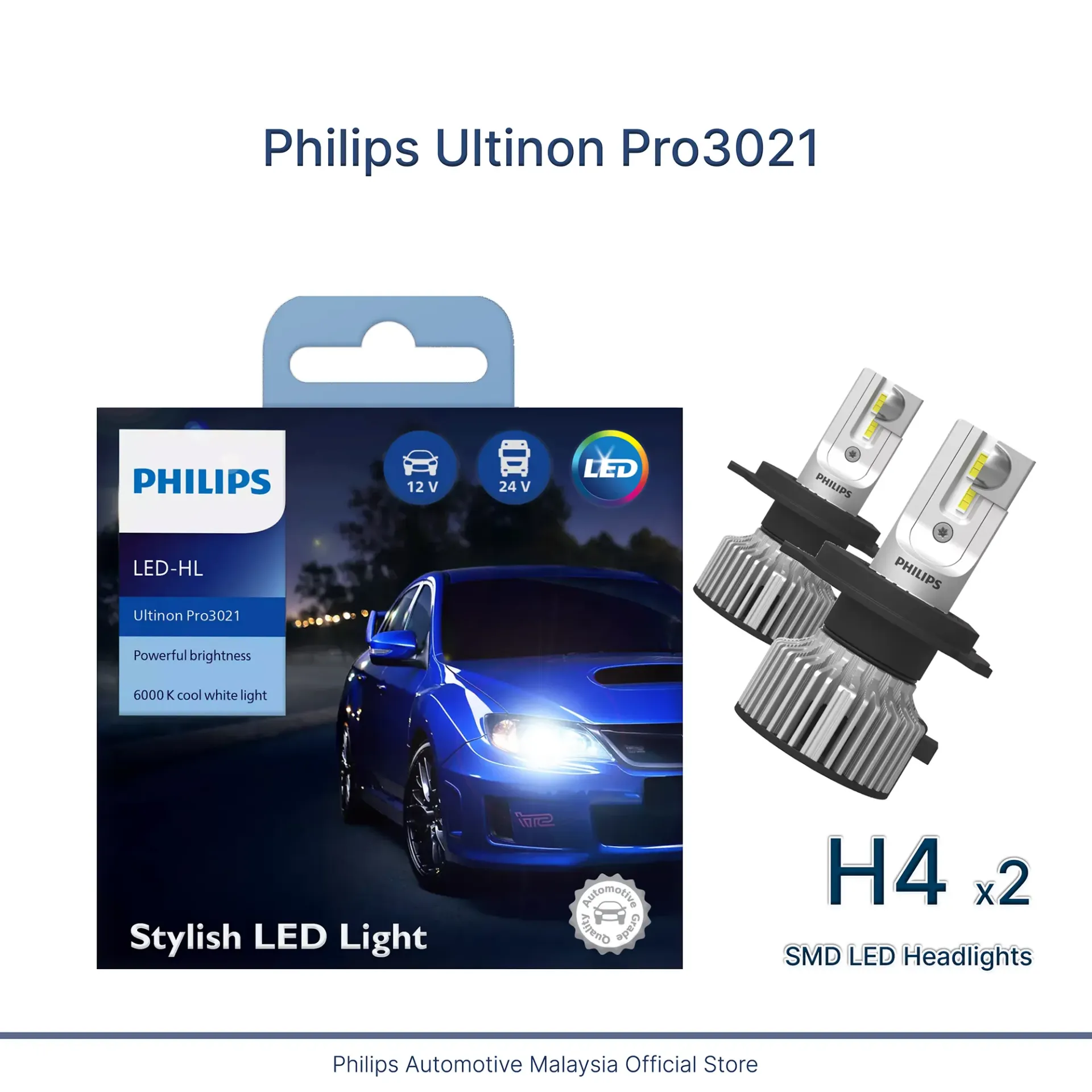 [11342U3021X2] 12v/24v LED Headlights | Ultinon Pro3021 +100% - H4 (1 Set x 2 Pcs)