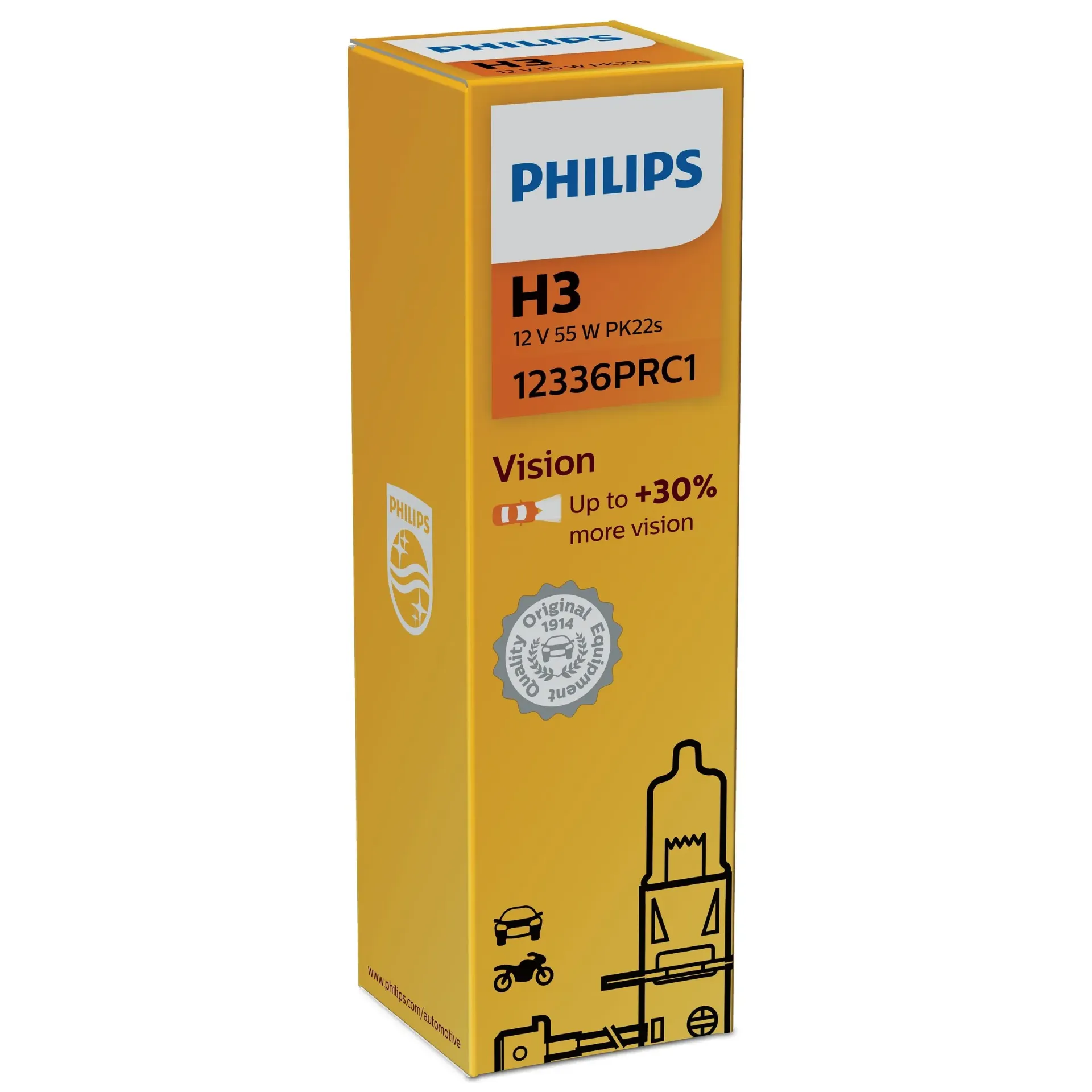 [12336PRC1] 12v Headlights | Premium Vision +30% - H3 (Single Bulb)