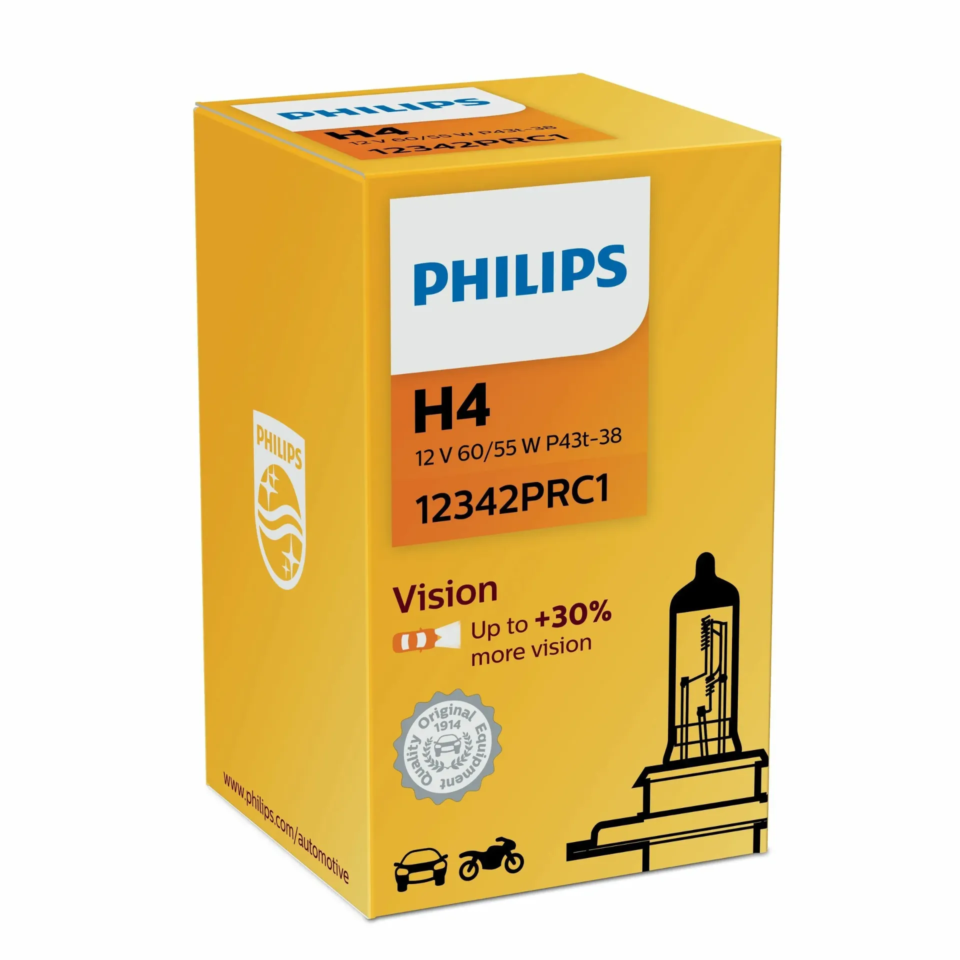 [12342PRC1] 12v Headlights | Premium Vision +30% - H4 (Single Bulb)