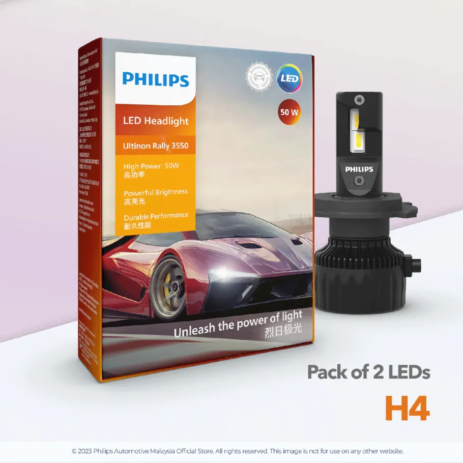 [11342U3550X2] 12v/24v LED Headlights | Ultinon Rally 3550 High Power 50W - H4 H19 (1 Set x 2 Pcs)