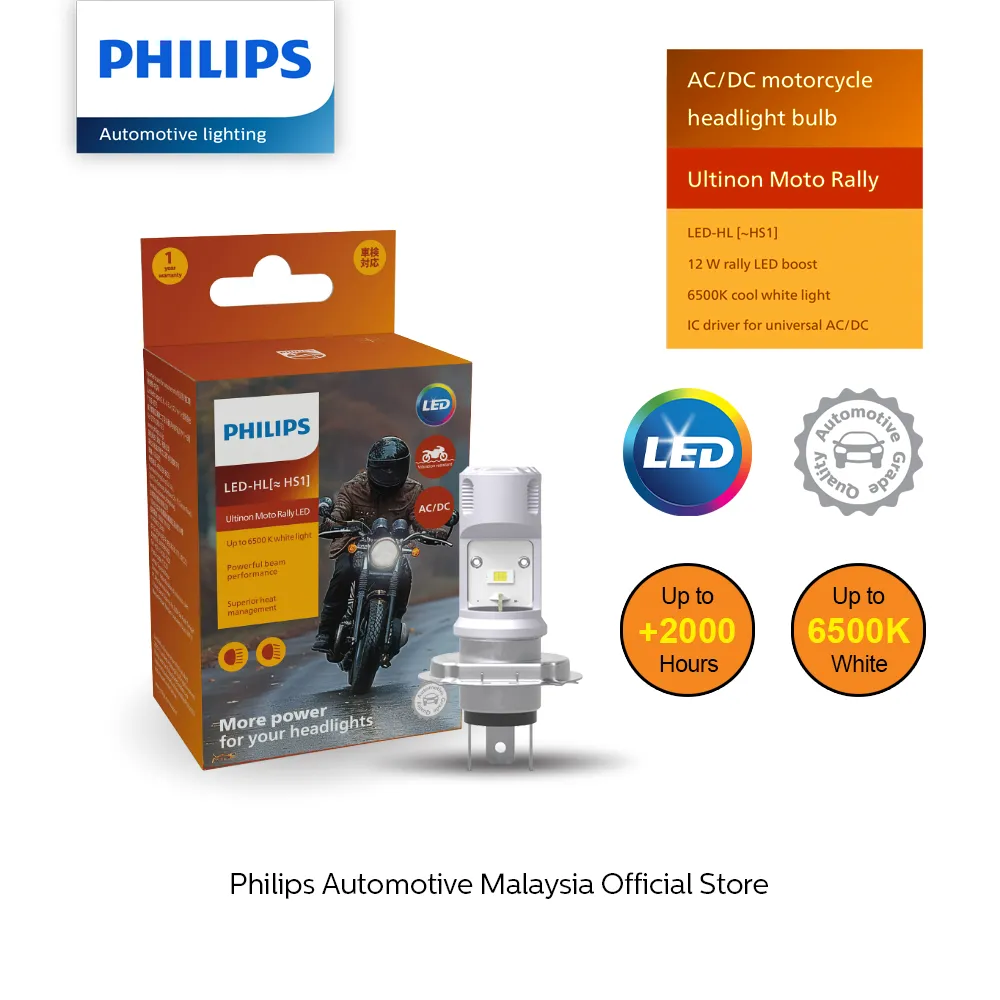[11636UMRX1] 12v LED Headlights | Ultinon Moto Rally AC/DC - HS1 H4 (Cool White) (Single Bulb)