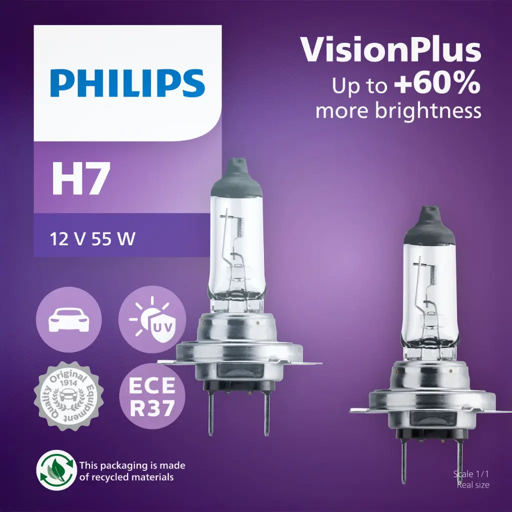 12v Headlights | Vision Plus +60% - H7 (1 Set x 2 Pcs)