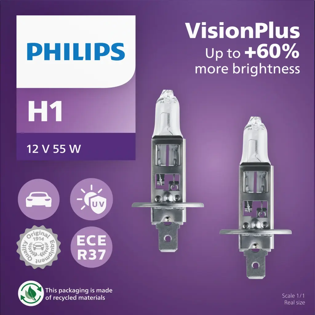 12v Headlights | Vision Plus +60% - H1 (1 Set x 2 Pcs)