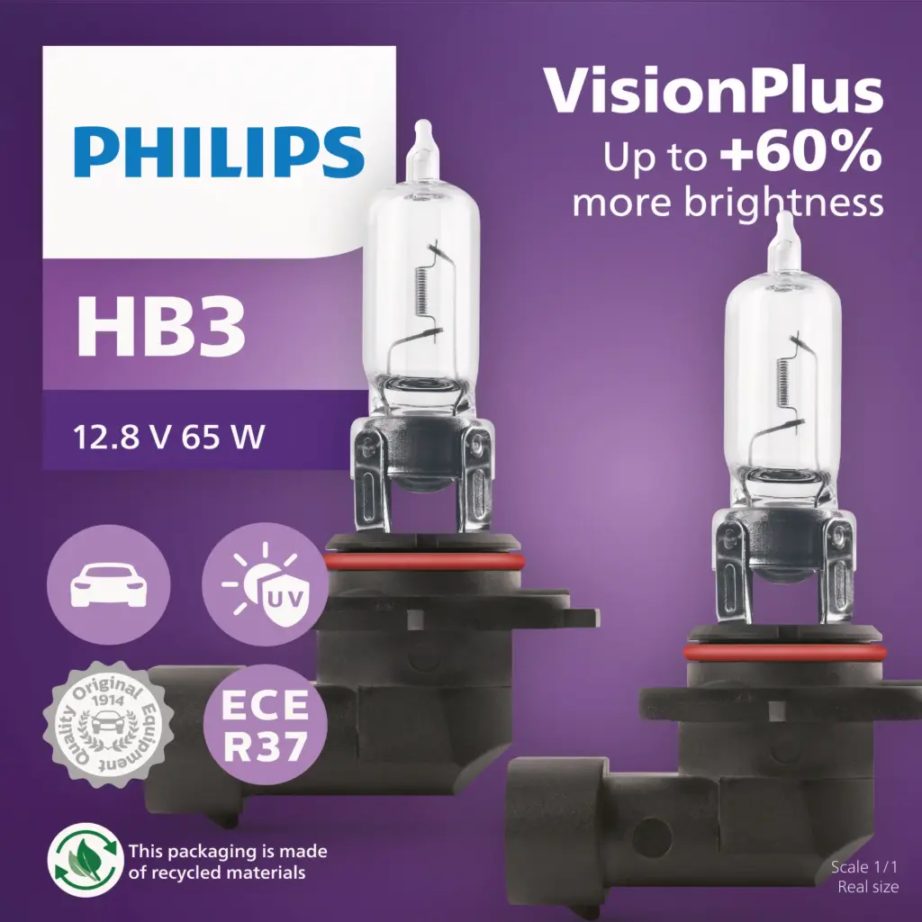 Philips Vision Plus 12V +60% | x2 9005 HB3 Headlights