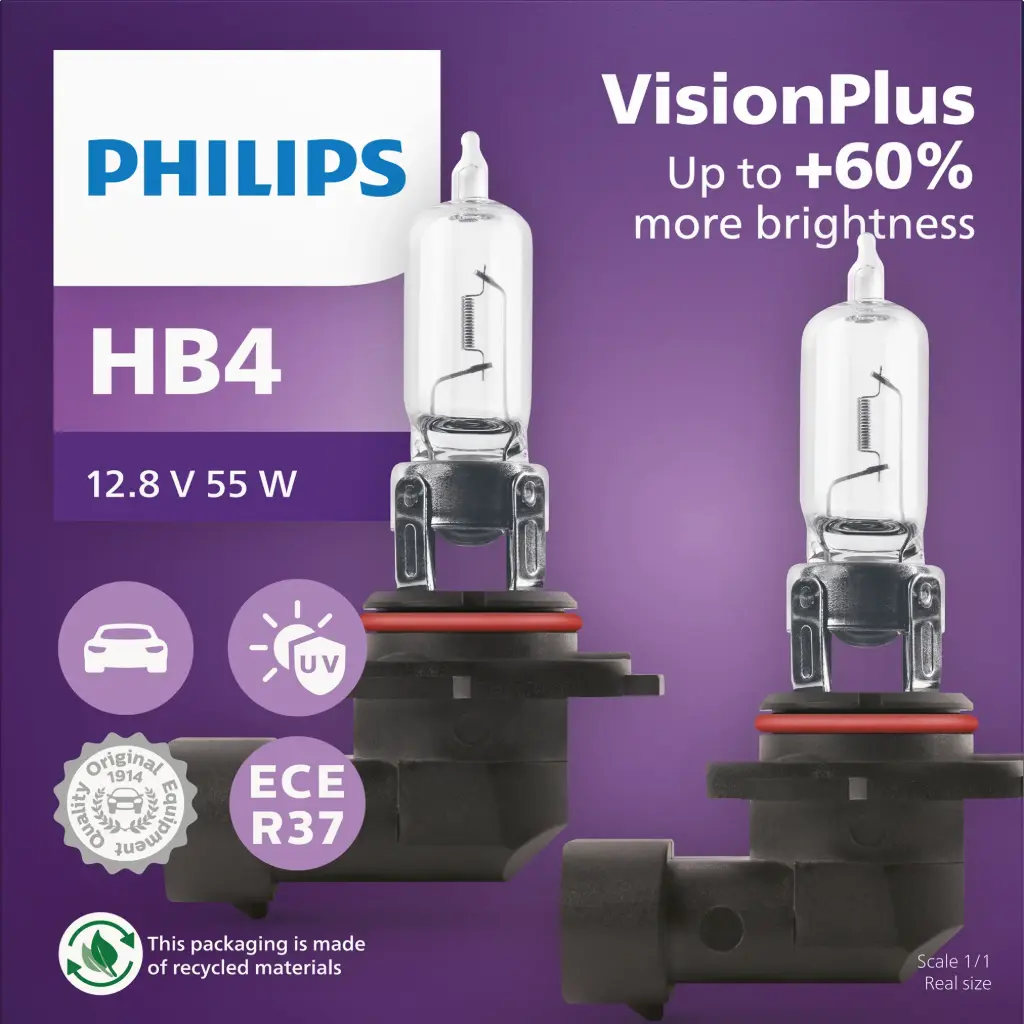 [9006VPS2] Philips Vision Plus 12V +60% | x2 9006 HB4 Headlights