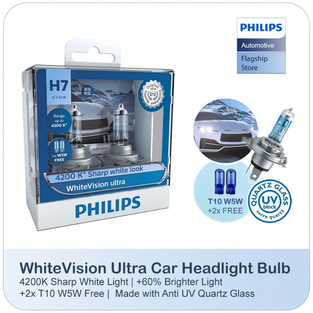 [12972WVUSM] 12v Headlights | White Vision Ultra +60% - H7 & T10 W5W (1 Set x 2 Pcs)