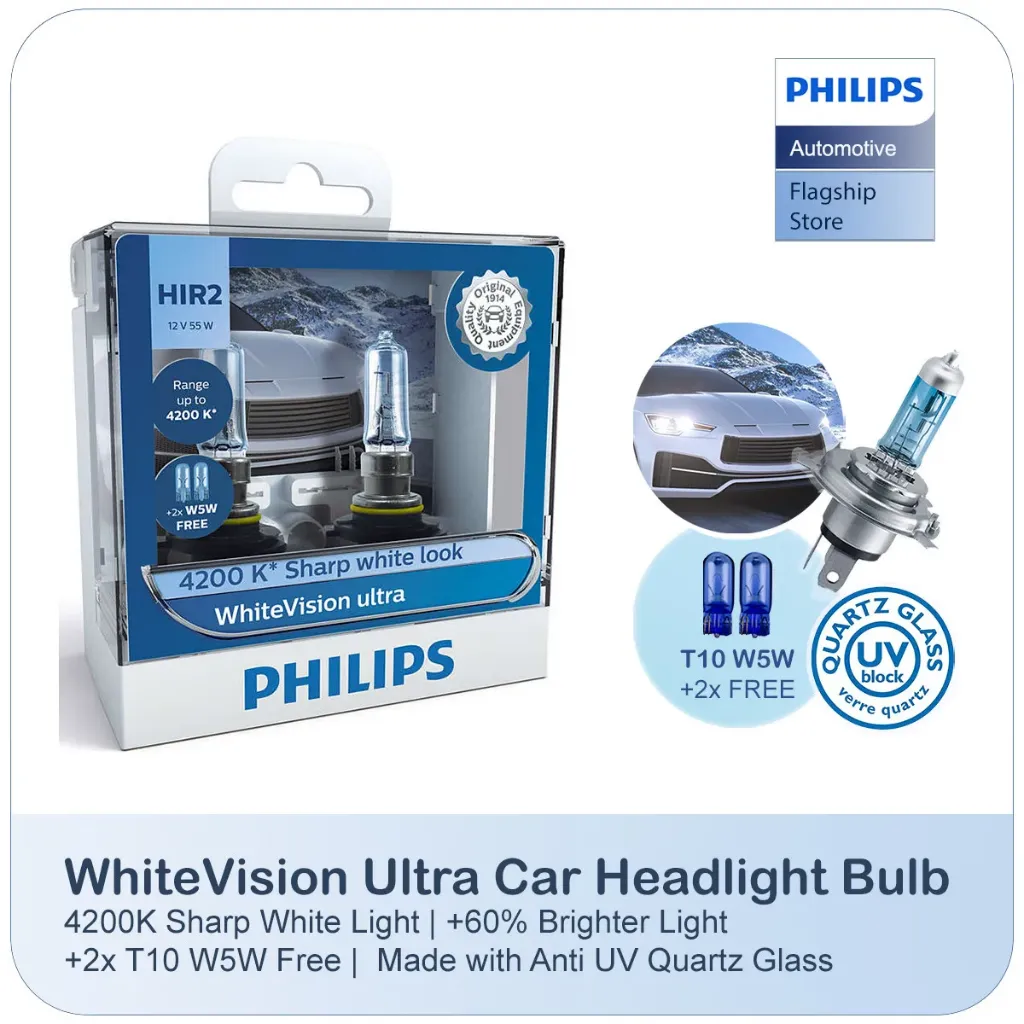[9012WVUSM] 12v Headlights | White Vision Ultra +60% - HIR2 9012 & T10 W5W (1 Set x 2 Pcs)