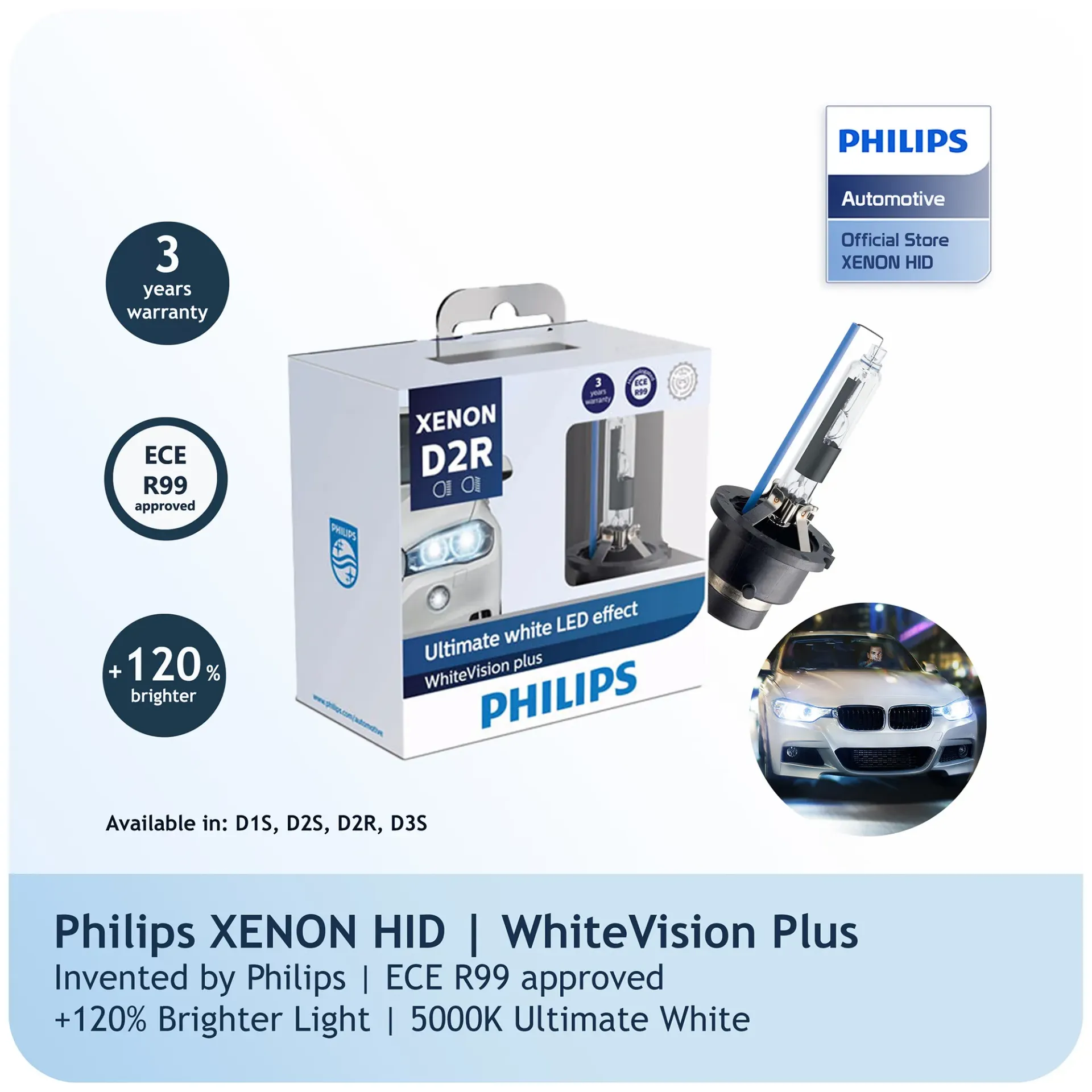 [85126WHV2X2] HID Headlights | Xenon WhiteVision Plus +120% - D2R (5000K) (1 Set x 2 Pcs)