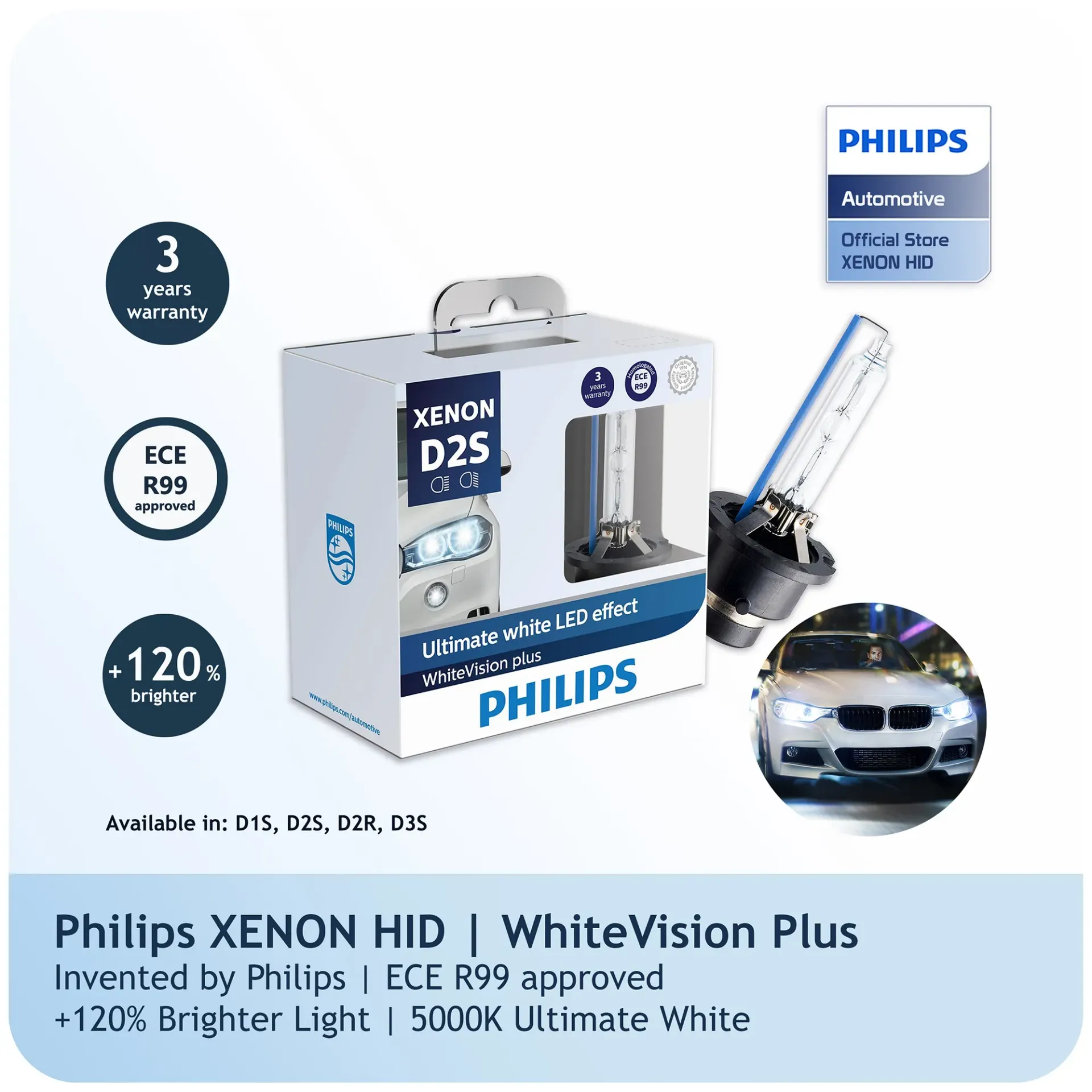 [85122WHV2X2] HID Headlights | Xenon WhiteVision Plus +120% - D2S (5000K) (1 Set x 2 Pcs)