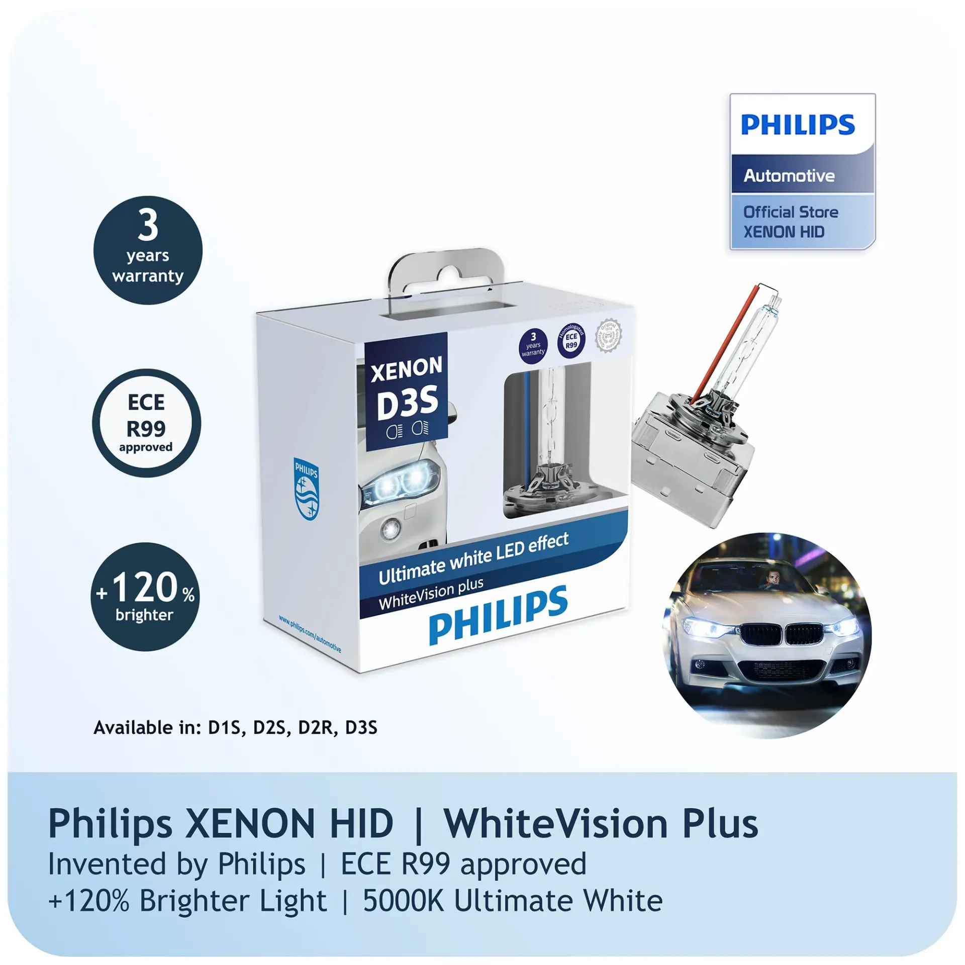 [42403WHV2X2] HID Headlights | Xenon WhiteVision Plus +120% - D3S (5000K) (1 Set x 2 Pcs)