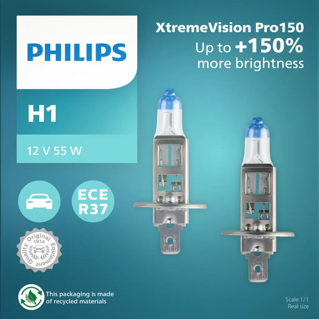 [12258XVPS2] Philips Xtreme Vision Pro150 12V +150% | x2 H1 Headlights