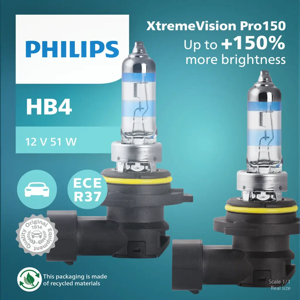 12v Headlights | Xtreme Vision Pro150 +150% HB4 (1 Set x 2 Pcs)