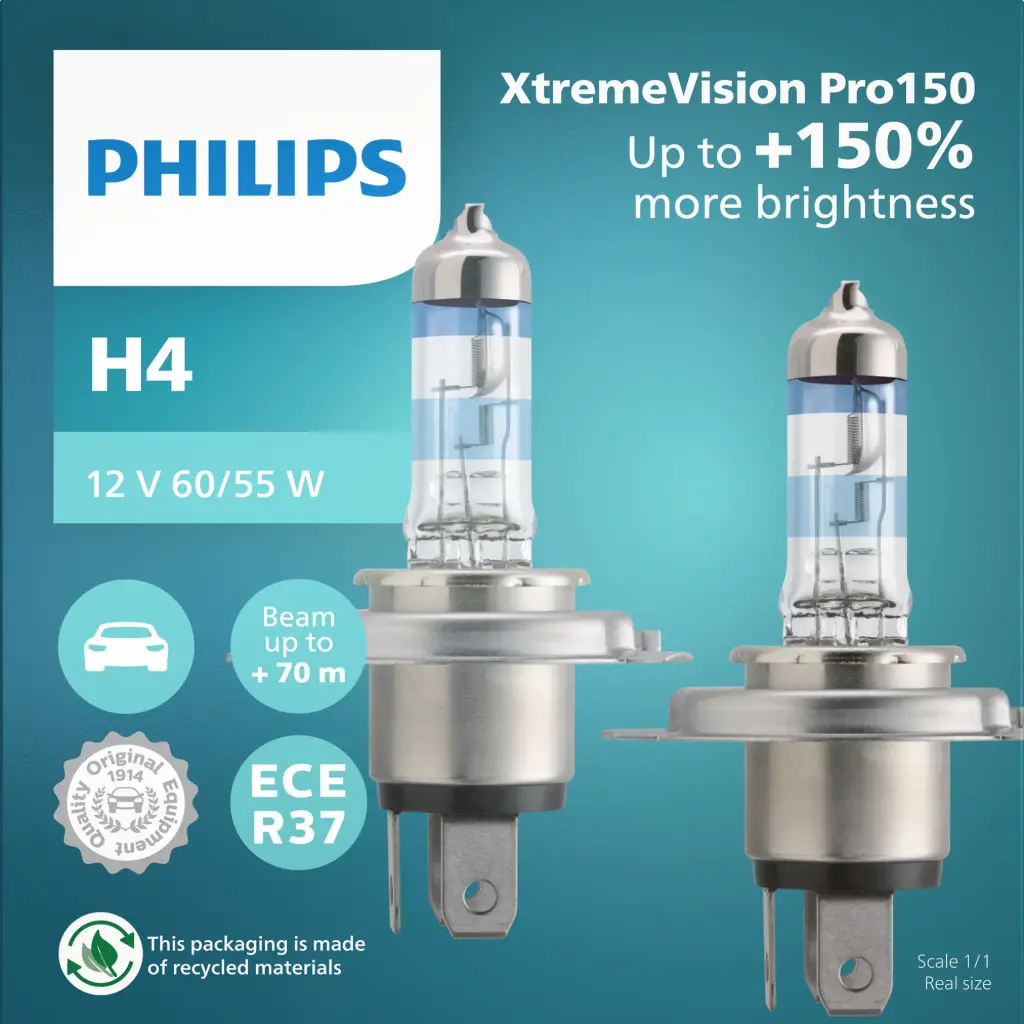 Xtreme Vision Pro150 12V +150% | x2 H4 Headlights