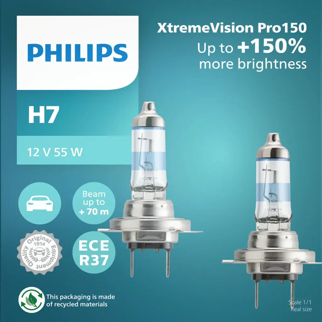 12v Headlights | Xtreme Vision Pro150 +150% - H7 (1 Set x 2 Pcs)
