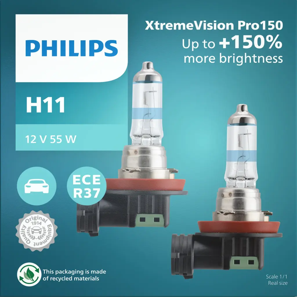 12v Headlights | Xtreme Vision Pro150 +150% - H11 (1 Set x 2 Pcs)