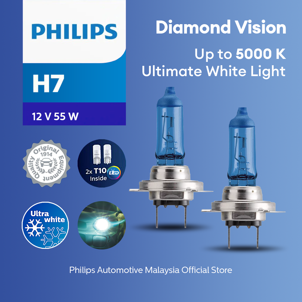 12v Headlights | Diamond Vision +60% - H7 & T10 W5W (1 Set x 2 Pcs)