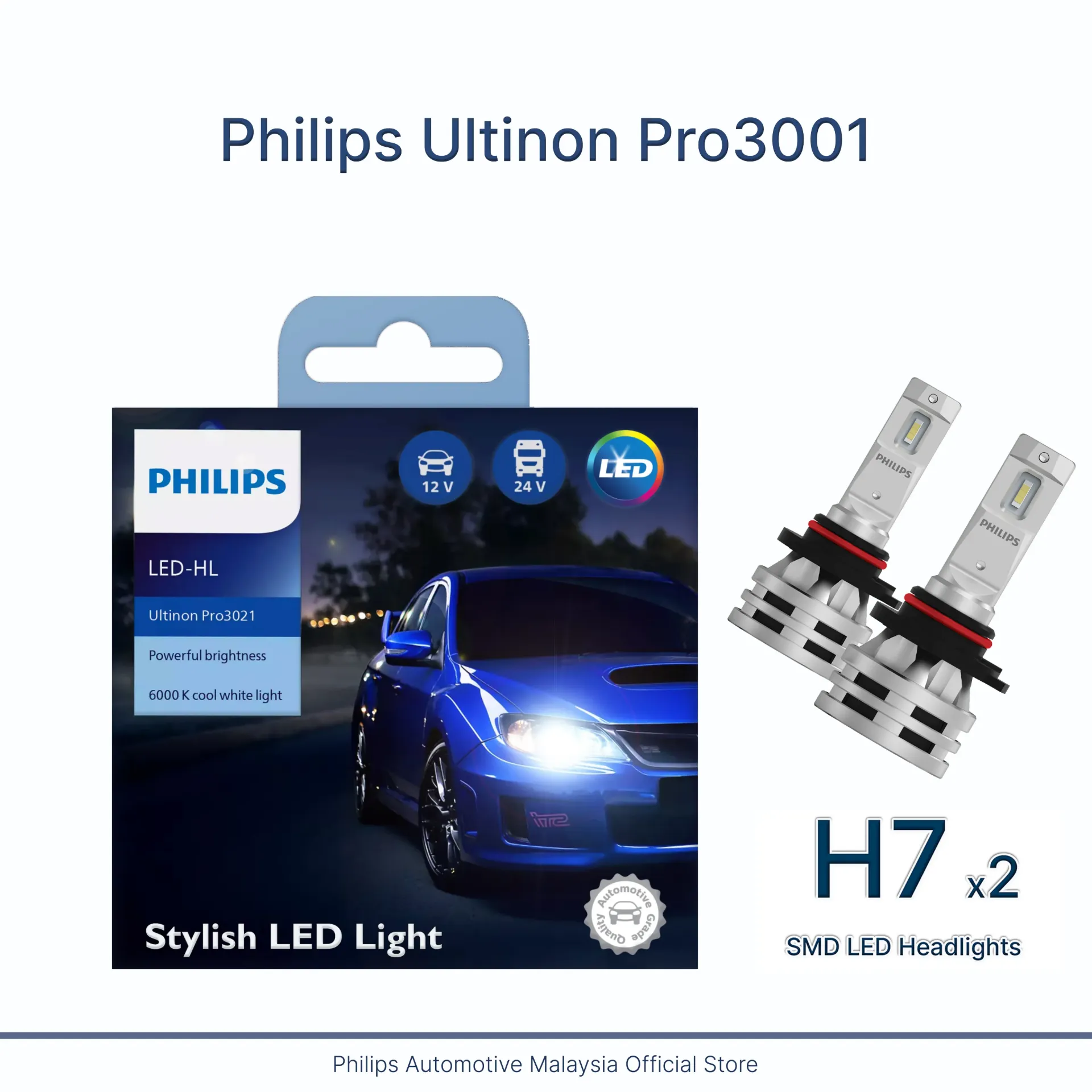 [11972U3001X2] 12v/24v LED Headlights | Ultinon Pro3001 - H7 (1 Set x 2 Pcs)