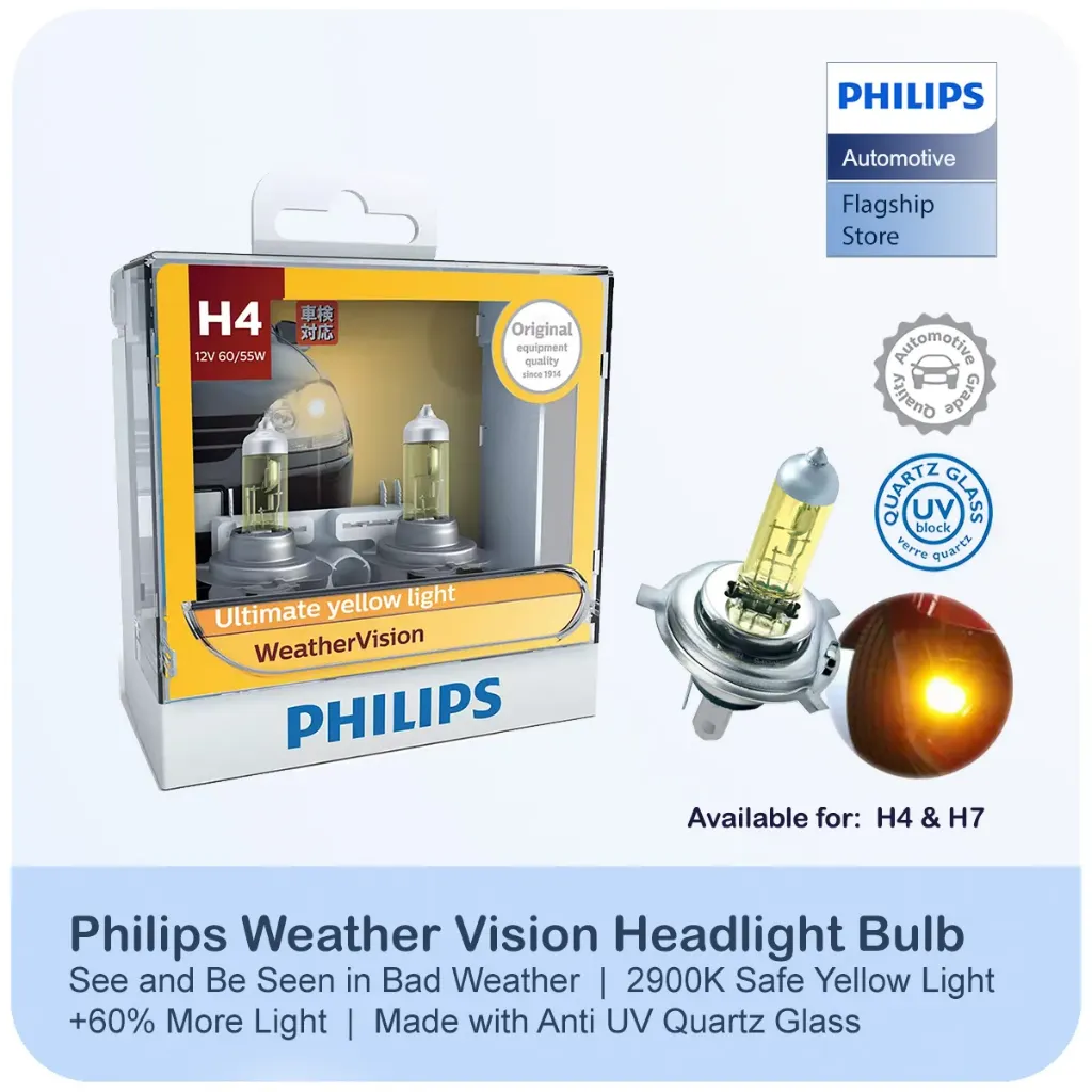 [12342WVS2] 12v Headlights | Weather Vision +60% - H4 (2900K Yellow Beam) (1 Set x 2 Pcs)