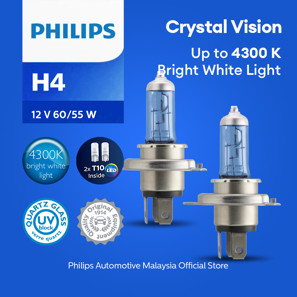12v Headlights | Crystal Vision +60% - H4 & T10 W5W (1 Set x 2 Pcs)